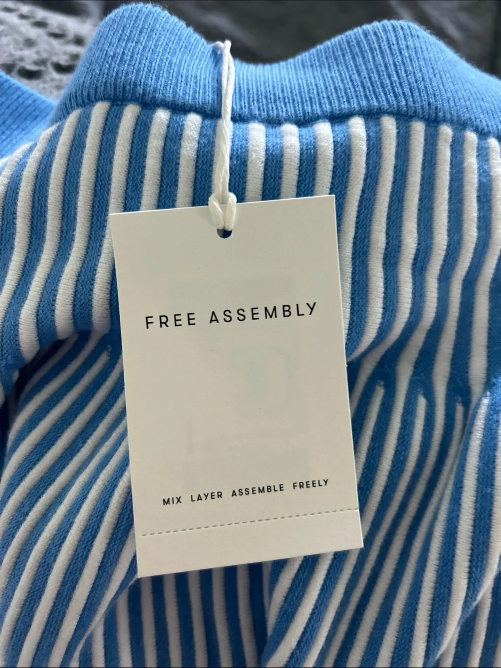 Free Assembly Women's Ribbed Stitch Tiered Skirt Blue/White- Size Large (12-14)